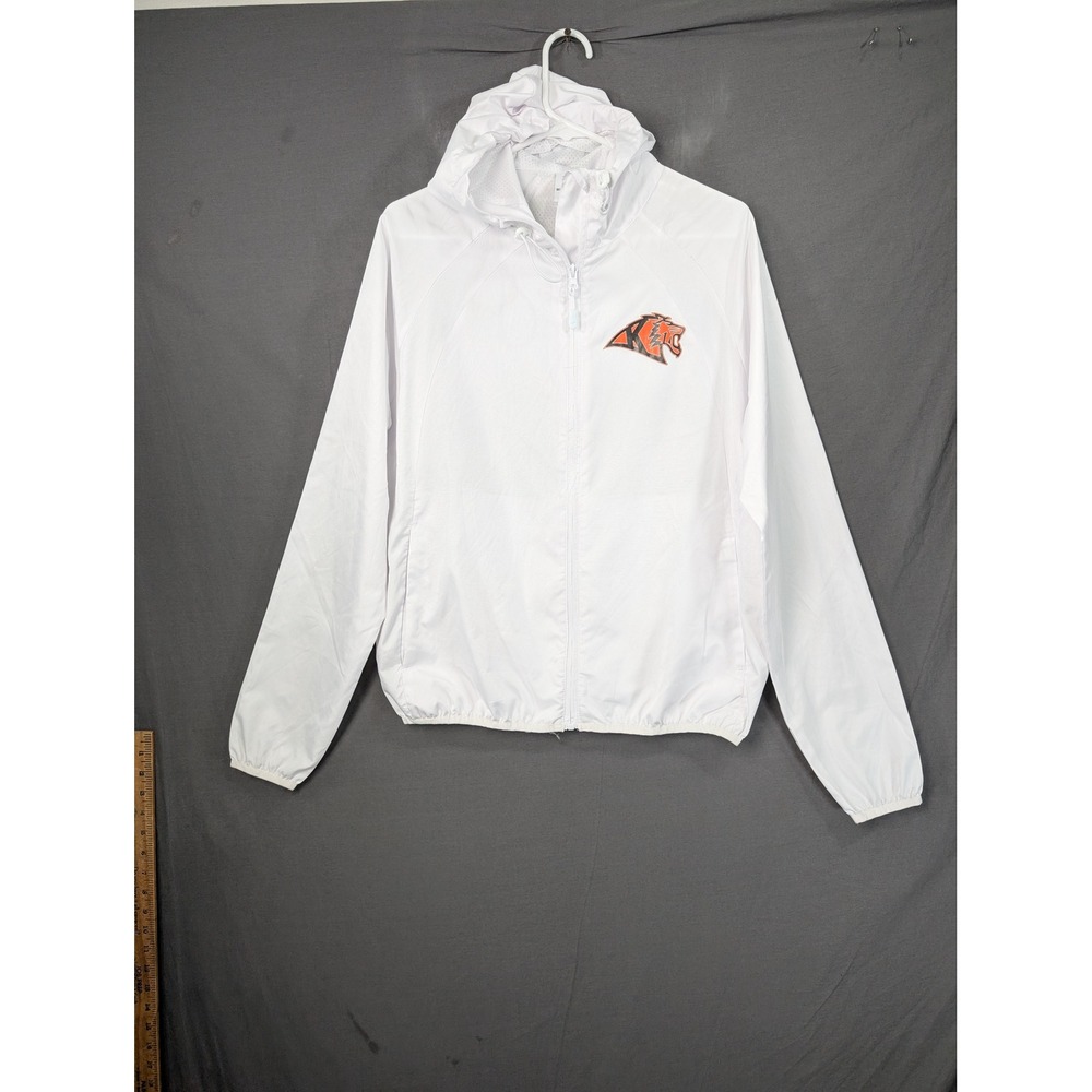 BSN Sports White Full Zip Hooded Windbreaker Jacket Small Mascot Logo 7519